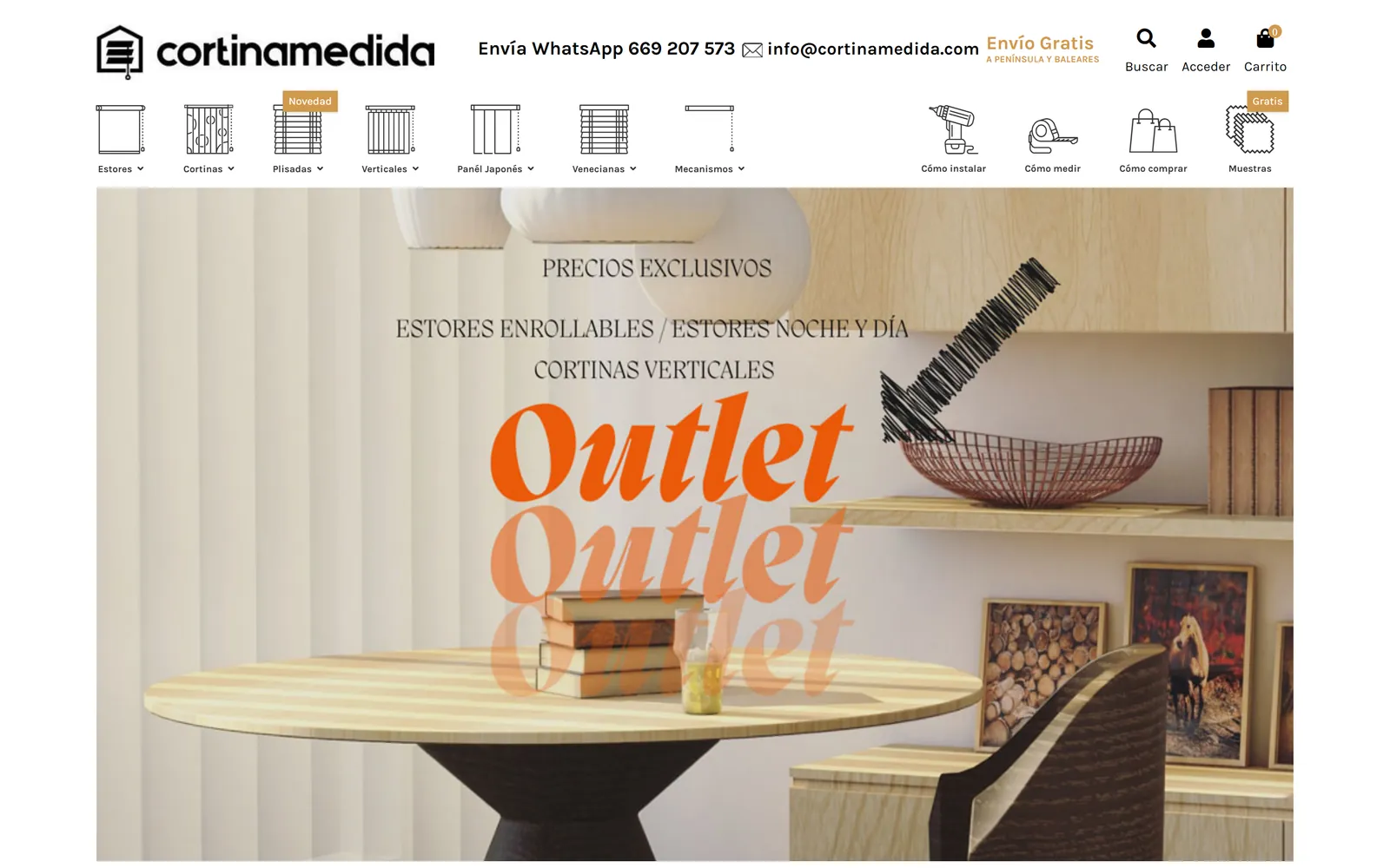 Vista de escritorio de la tienda online de Cortinamedida, cortinas y estores a medida