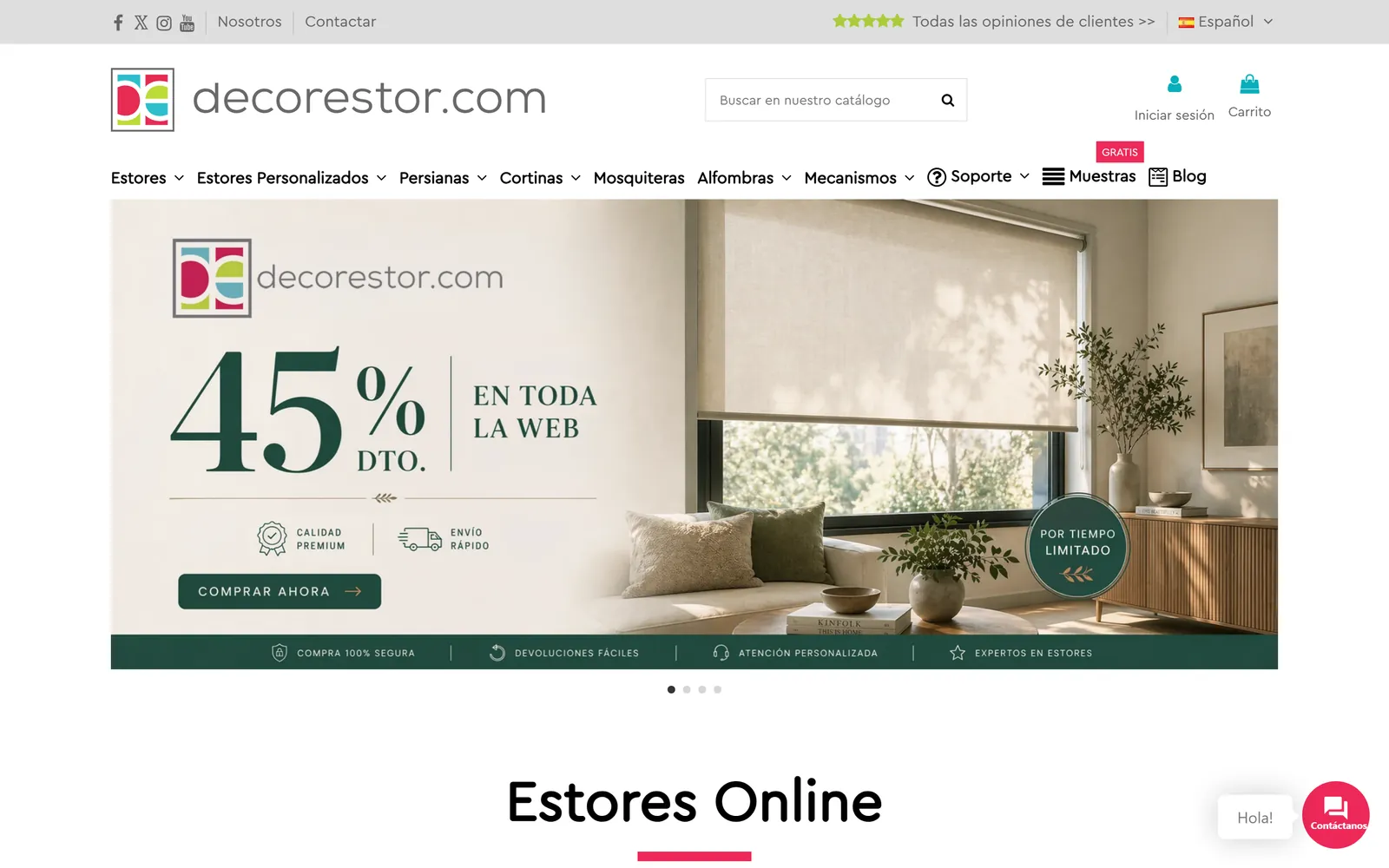 Vista de escritorio de la tienda online de Decorestor, fabricante de estores a medida