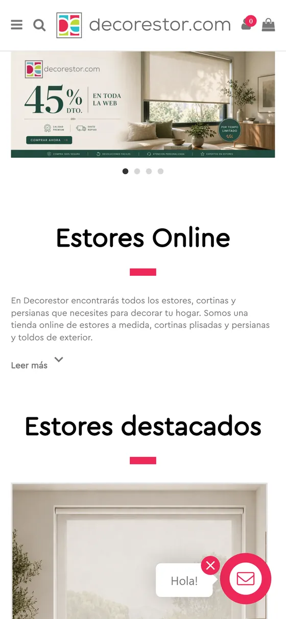 Vista en móvil de la tienda online de Decorestor, fabricante de estores a medida