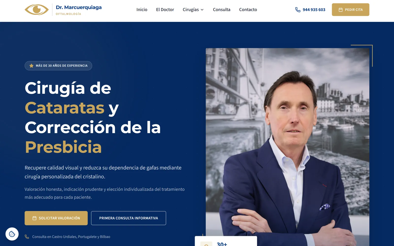 Vista de escritorio de la web de la consulta de oftalmología del Dr. Marcuerquiaga