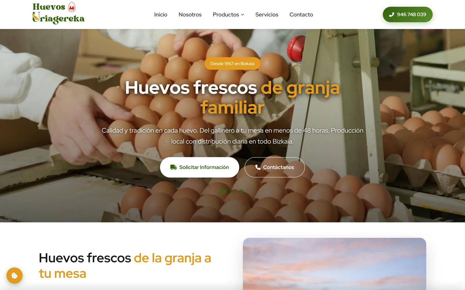 Vista de escritorio de la web de Granja Uriagereka, productores de huevos en Bizkaia