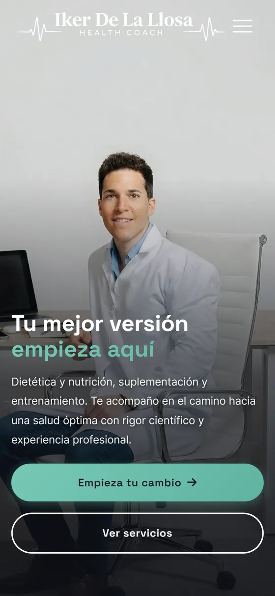 Vista en móvil de la web de Iker de la Llosa, health coach