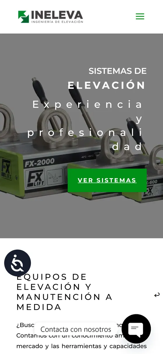 Vista en móvil de la web de Ineleva, soluciones de elevación para la industria