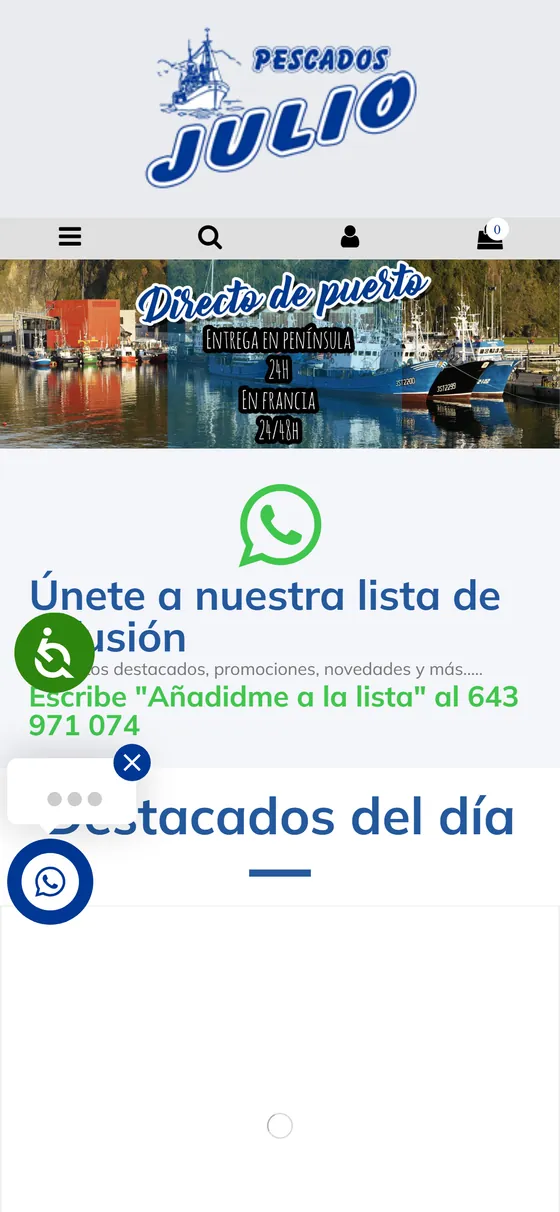Vista en móvil de la tienda online de Pescados Julio, pescado y marisco gallego