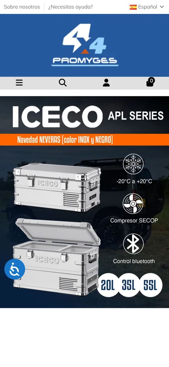 Vista en móvil de la tienda online de Promyges 4x4, accesorios y equipamiento todoterreno