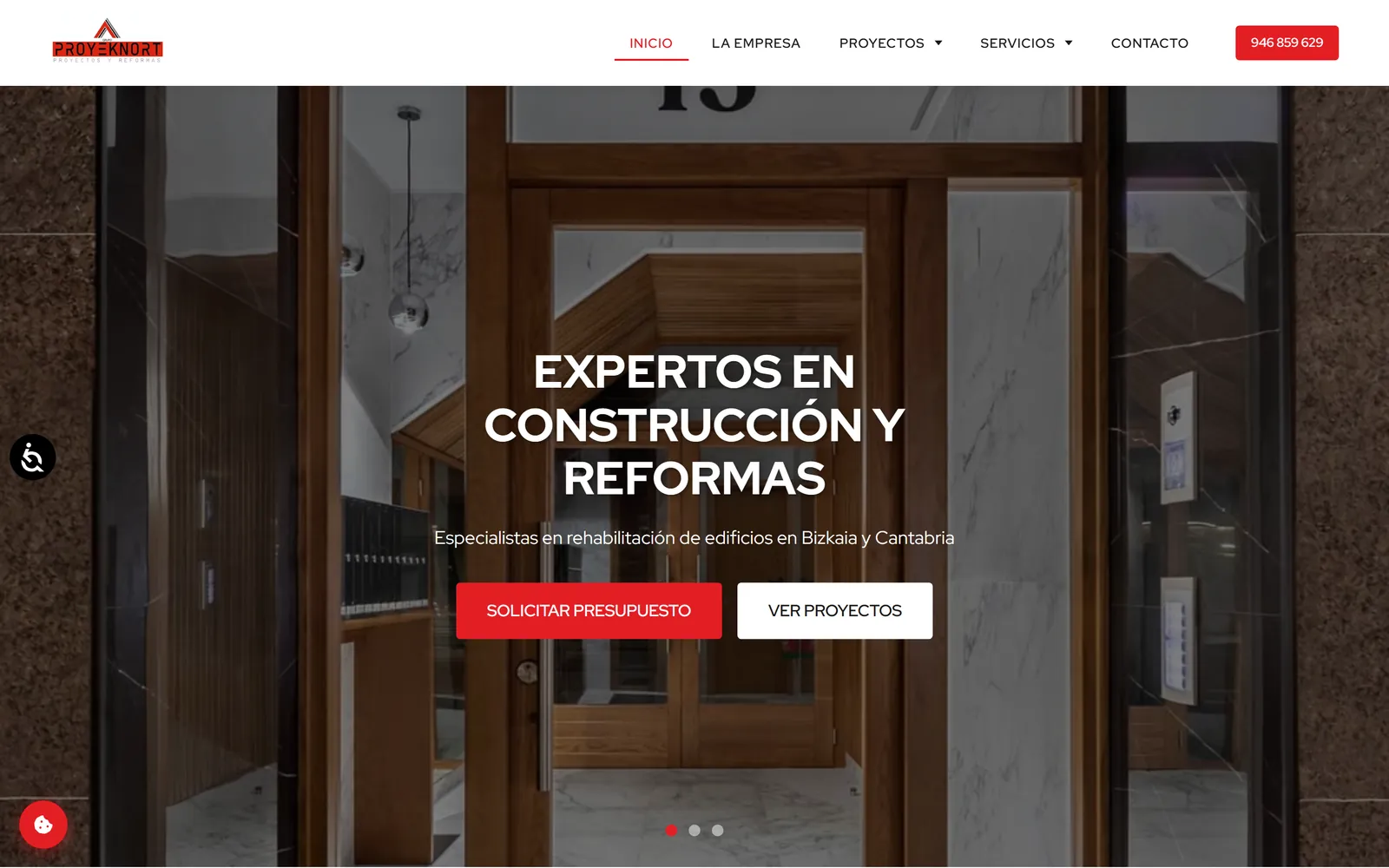 Vista de escritorio de la web de Proyeknort, reformas y rehabilitación de fachadas