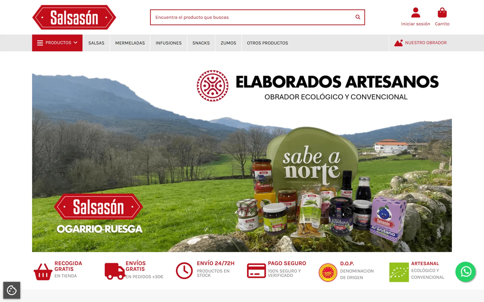 Vista de escritorio de la tienda online de Salsasón, salsas y mermeladas artesanas de Cantabria