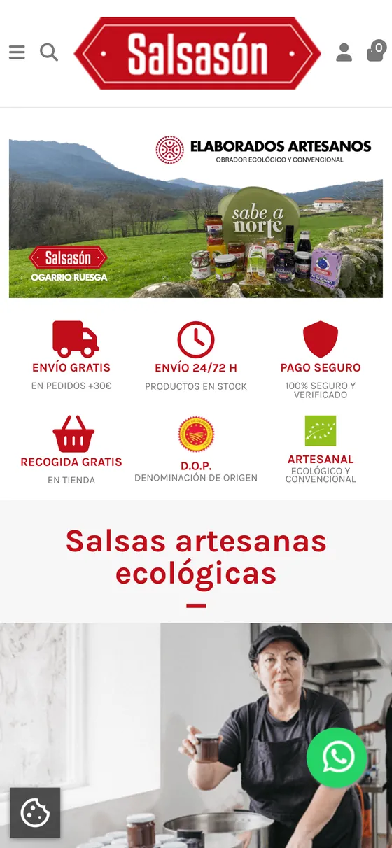 Vista en móvil de la tienda online de Salsasón, salsas y mermeladas artesanas de Cantabria