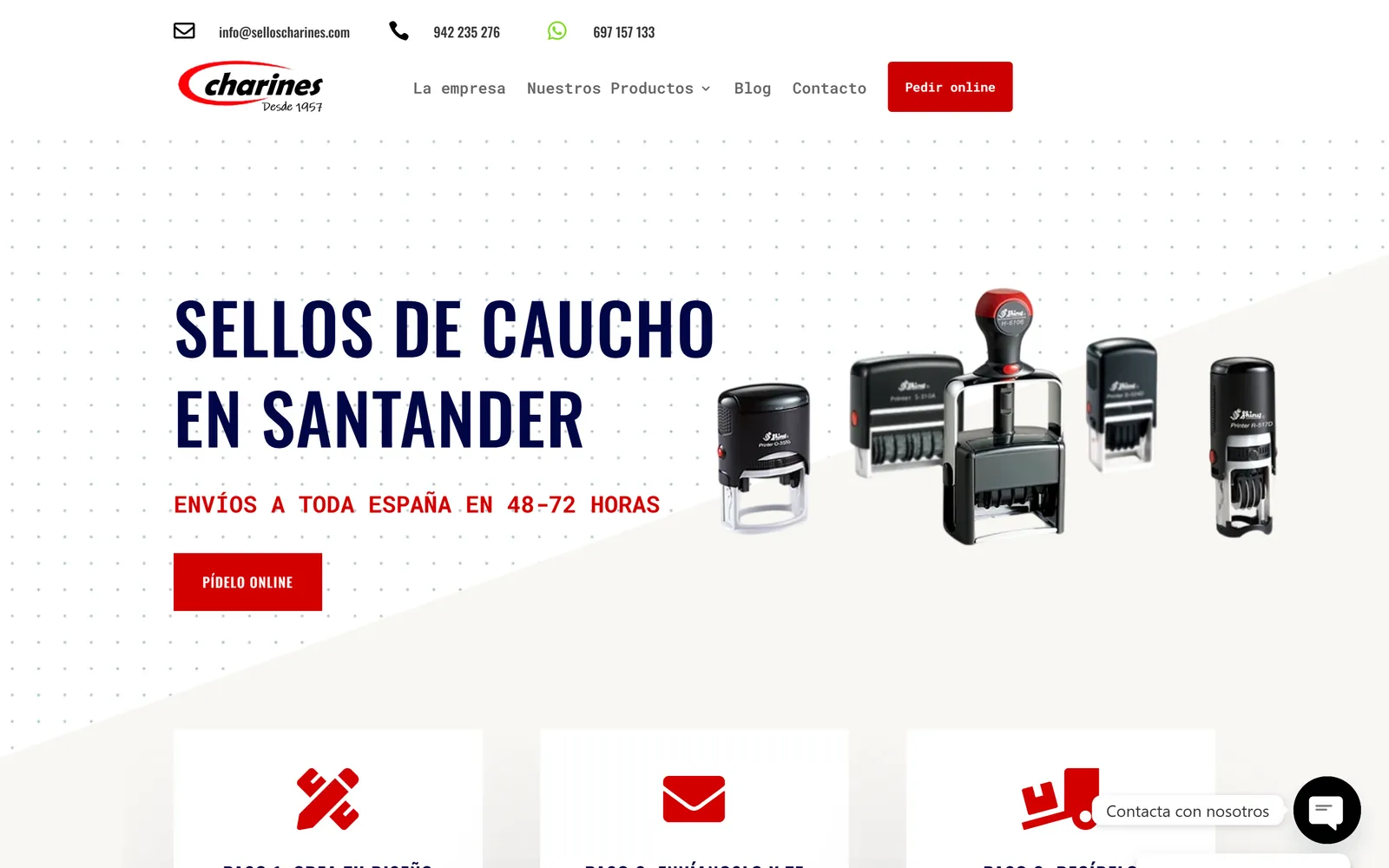 Vista de escritorio de la tienda online de Sellos Charines, sellos de caucho personalizados