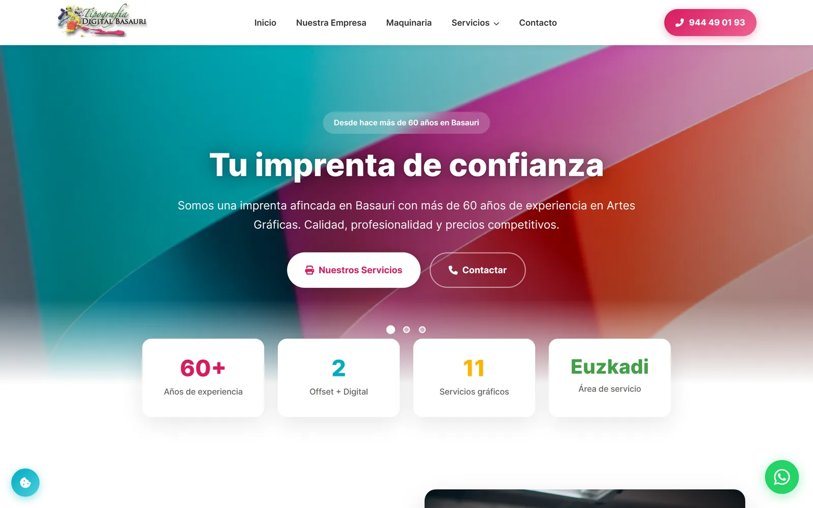 Vista de escritorio de la web de Tipografía Digital Basauri, imprenta offset y digital