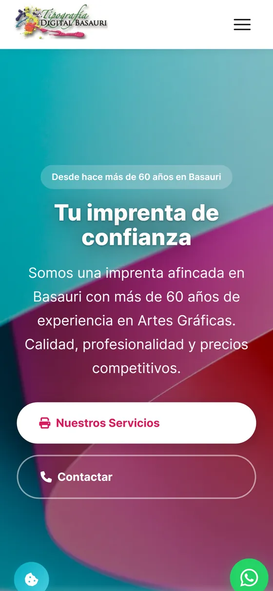 Vista en móvil de la web de Tipografía Digital Basauri, imprenta offset y digital