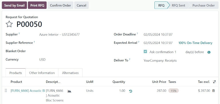 Pedido de compra a proveedor en el módulo de compras de Mycelium360